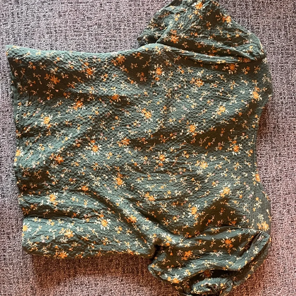 Madewell Green Floral Puff Sleeve Blouse